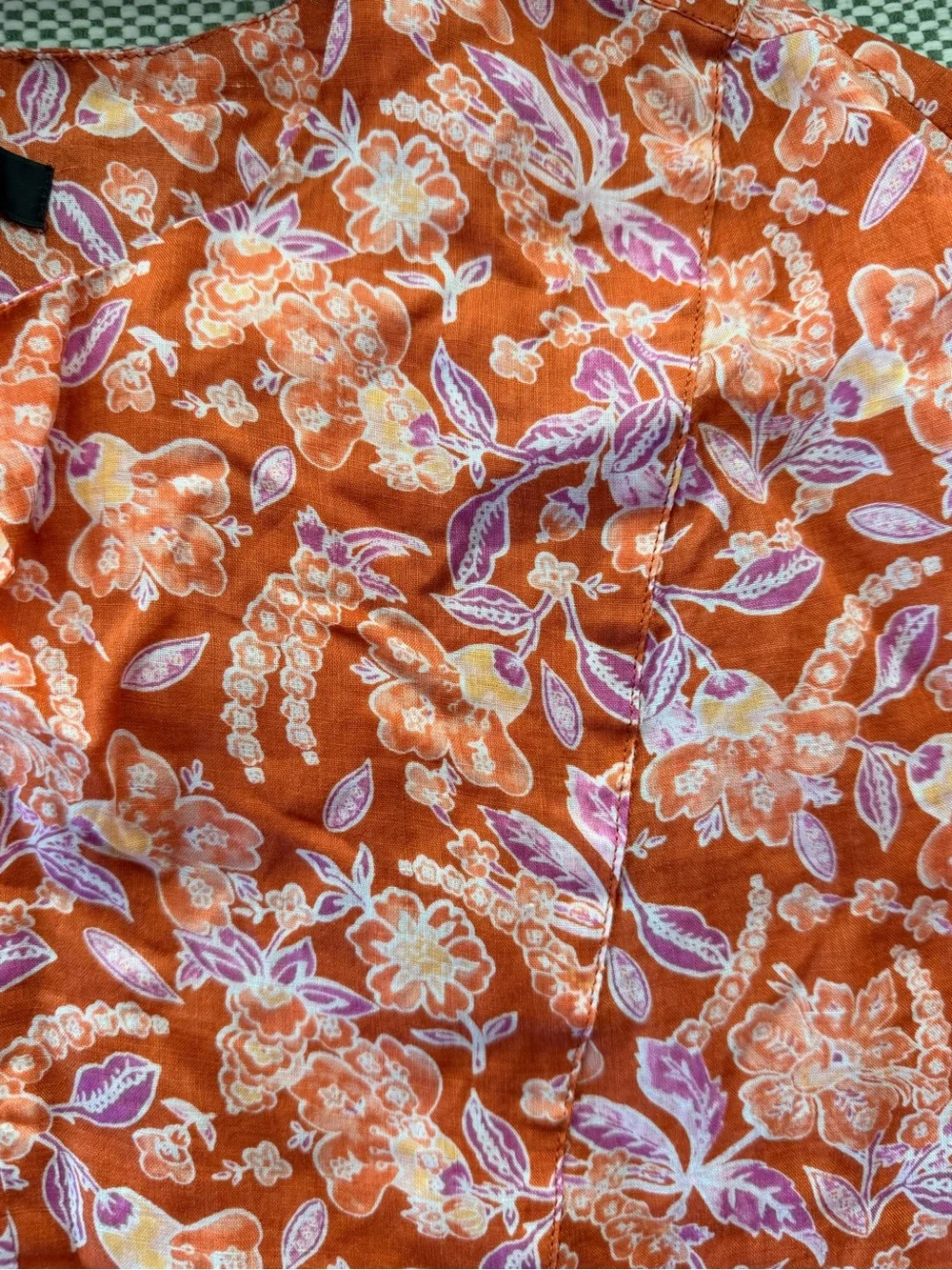 J. Crew Rusty-Orange Floral Ramie Fabric Split-Neck Tunic #129
